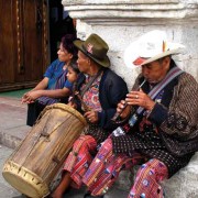 Musicians warm up on the church steps