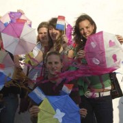 Kite workshop graduates display their creations at the Nahual Foundation