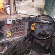 The bus interior is completely gutted, windows and seats are removed and bad parts are replaced.