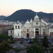 Quetzaltenango’s central park and cathedral by Harry Díaz