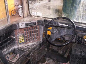 The bus interior is completely gutted, windows and seats are removed and bad parts are replaced.