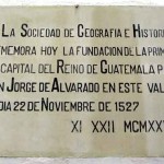 Plaques outside entrance to Franciscan church commemorate founding of ‘the old city in Almolonga’ and ‘founding of the first capital of the kingdom’ on November 22, 1527.