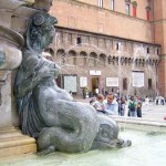 Detail of Neptune Fountain located in the Piazza del Nettuno, Bologna, Italy.