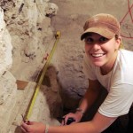 Sarah Newman drawing excavation profiles. El Diablo, El Zotz, Petén.