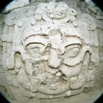 One of the stucco masks found in the substructure of the pyramid. El Diablo, El Zotz, Petén.