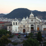 Quetzaltenango’s central park and cathedral by Harry Díaz