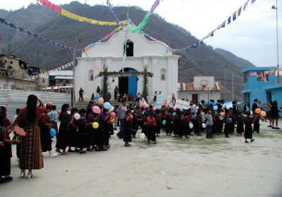 Gathering in front of the church, Santa Cruz