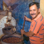 Cocoa beans being prepared for roasting (photo by Thor Janson)