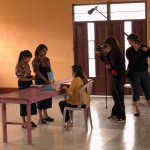 Elba Velázquez and Emelin Cabrera, Guatemalan girl leaders shooting a scene from ¡PODER! with the filmmaker Lisa Russell and AGALI Fellow Juany García Perez. (Enrique Zabaleta)