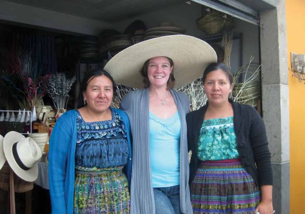 The author with two members of the Palm Weavers