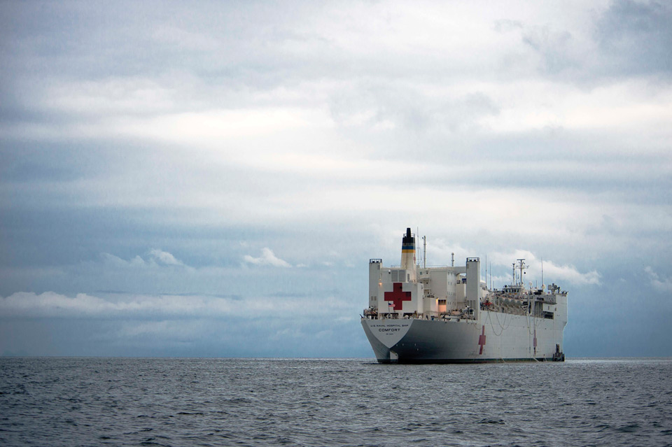 Comfort Ship: USNS Comfort anchors off the coast of Puerto Barrios. (U.S. Navy photo by mass communication specialist 3rd class Andrew Schneider).