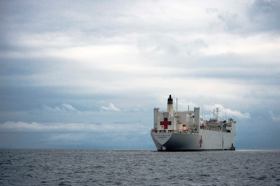 Comfort Ship: USNS Comfort anchors off the coast of Puerto Barrios. (U.S. Navy photo by mass communication specialist 3rd class Andrew Schneider).