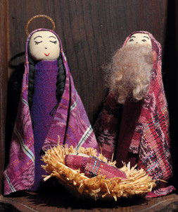 Embroidered three-piece nativity set